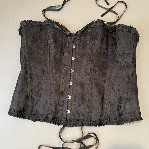 other Other - Victorian Gothic Corset Top Size 3XL Black Brocade Lace-Up Bustier Steampunk